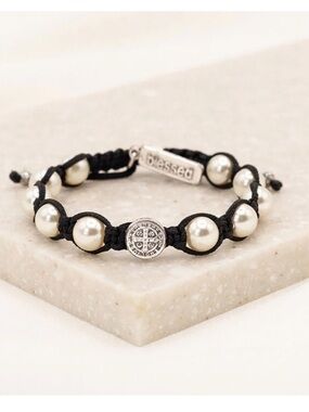 My Saint My Hero "Blessed" Black and Pearl Crystal Beaded Bracelet